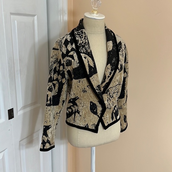 Vintage Limelight Bolero Woven Black & Cream Jacket X-Small - Picture 4 of 11